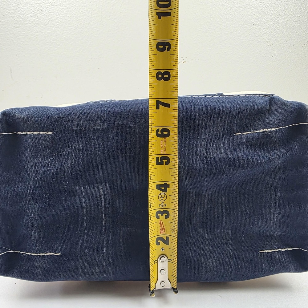 L.L. Bean Boat And Tote Bag Womens Small Beige Blue Canvas Zip Top Beach Casual - Picture 6 of 14